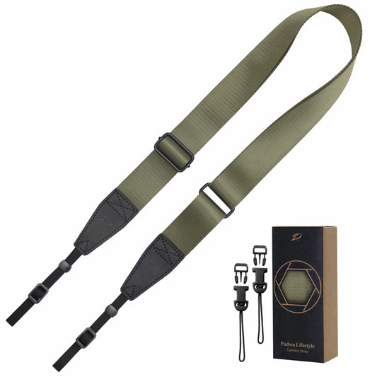 Padwa Lifestyle Adjustable Camera Strap - 1.5" Full Grain Leather Ends Camera Straps for Photographers, Adjustable Neck Shoulder & Crossbody Nylon Strap Quick Release for Cameras and Binoculars