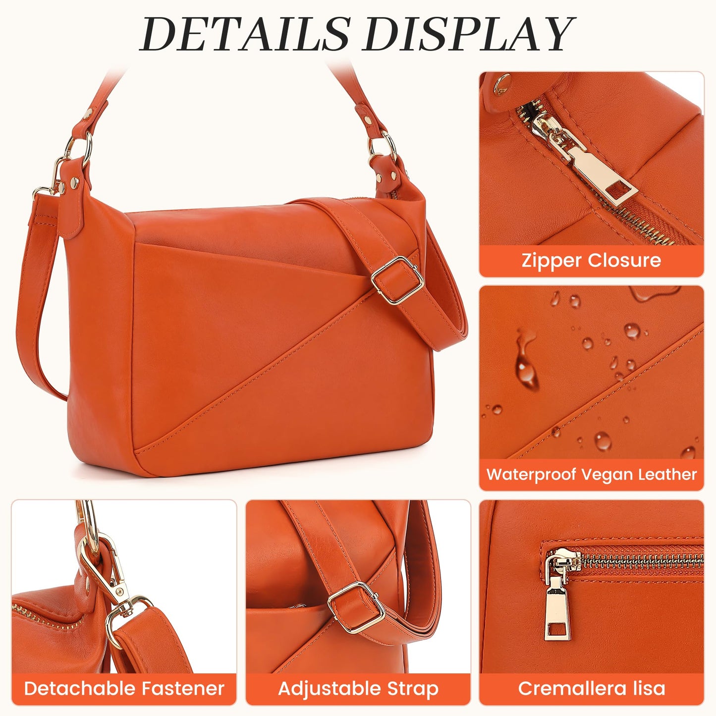 KOGTLA Crossbody Purses for Women with Adjustable Strap, Ladies Medium Vegan Leather Shoulder Bags, Hobo Handbags Sunny Orange