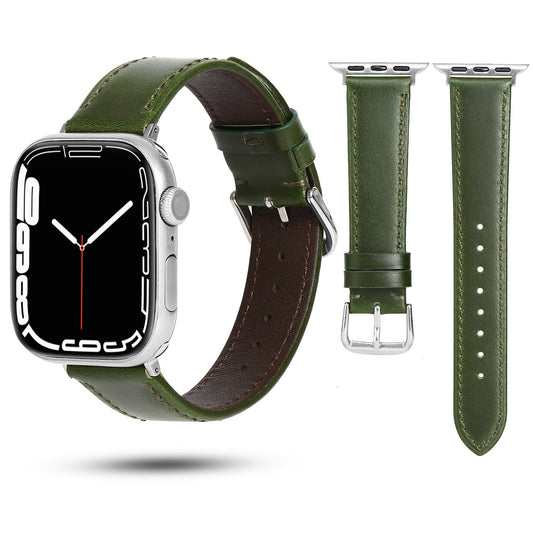 Soft Top-Grain Leather Watch Band Men Women, Compatible with All Apple Watch Series, Breathable, Sweat-Resistant iWatch Strap