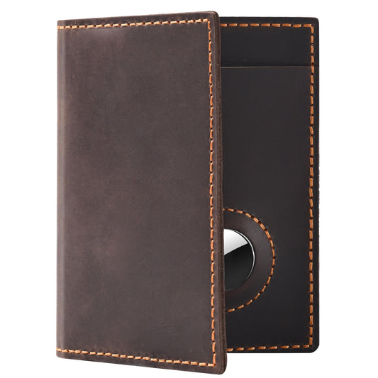 WHENON Passport Holder for Travel, Genuine Leather Passport Holder with Airtag, Rfid Passport Cover Wallet Case for Men Women, Travel Essentials Gift, Coffee Brown