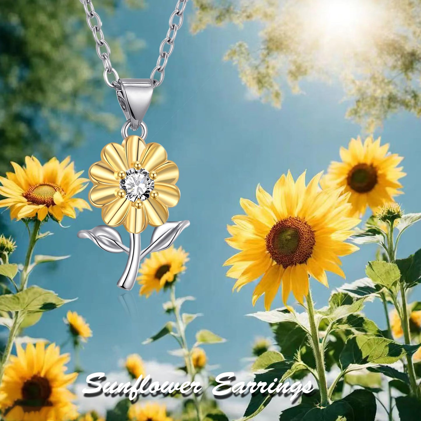 HELORET Sunflower Necklace Sunflower Pendant Flower Necklace Jewelry for Women Birthday Gifts