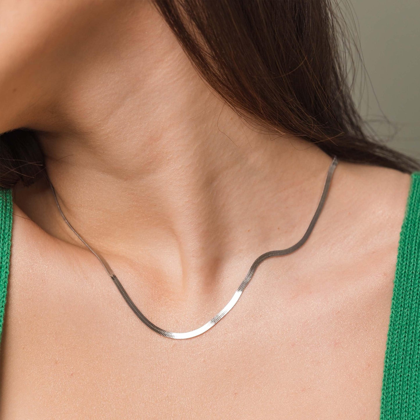 Freekiss 925 Sterling Silver Snake Herringbone Chain Choker Necklace for Women 16+2 Inch Adjustable Dainty Layered Choker Necklace Delicate Silver Jewelry Gift 1.9mm