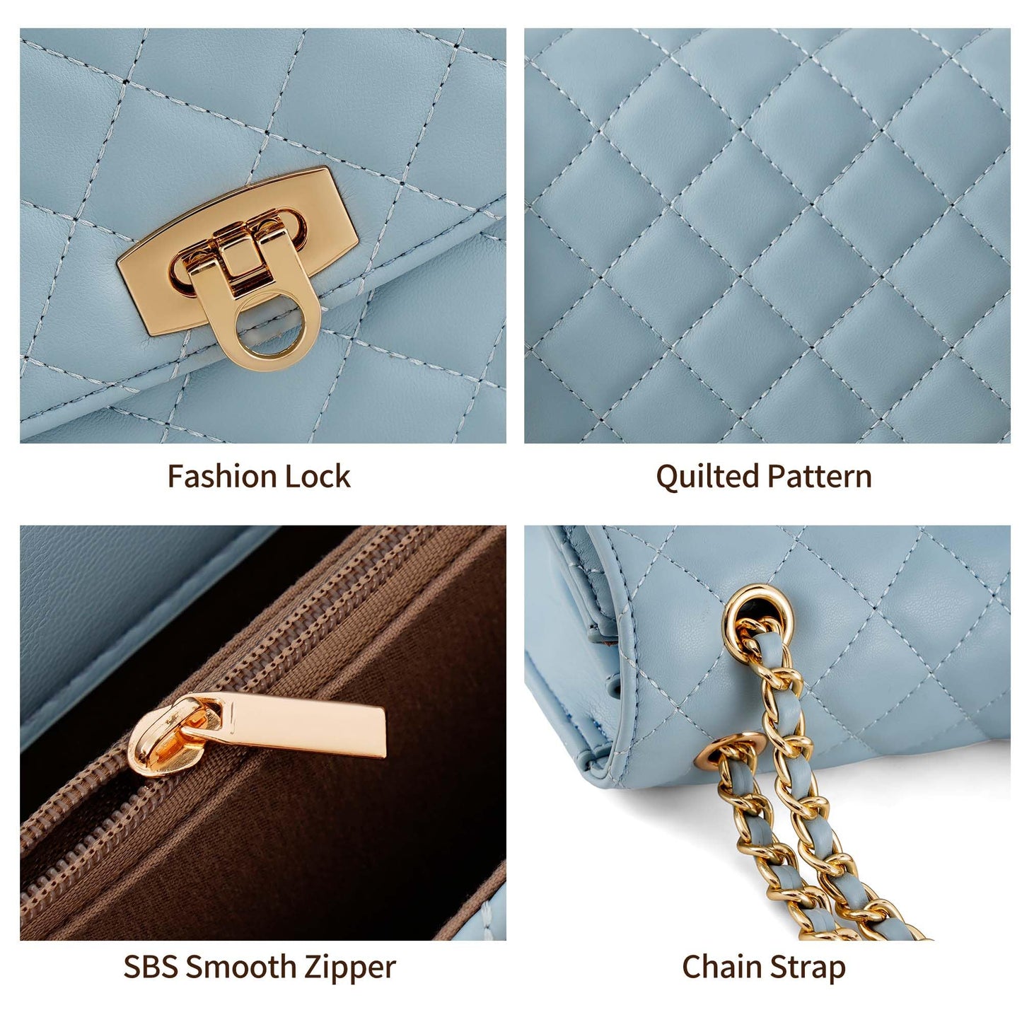 GEMIU Quilted Crossbody Purse for Women Small Women's Shoulder Handbags Womens Clutch Purses with Gold Chain Dressy Blue