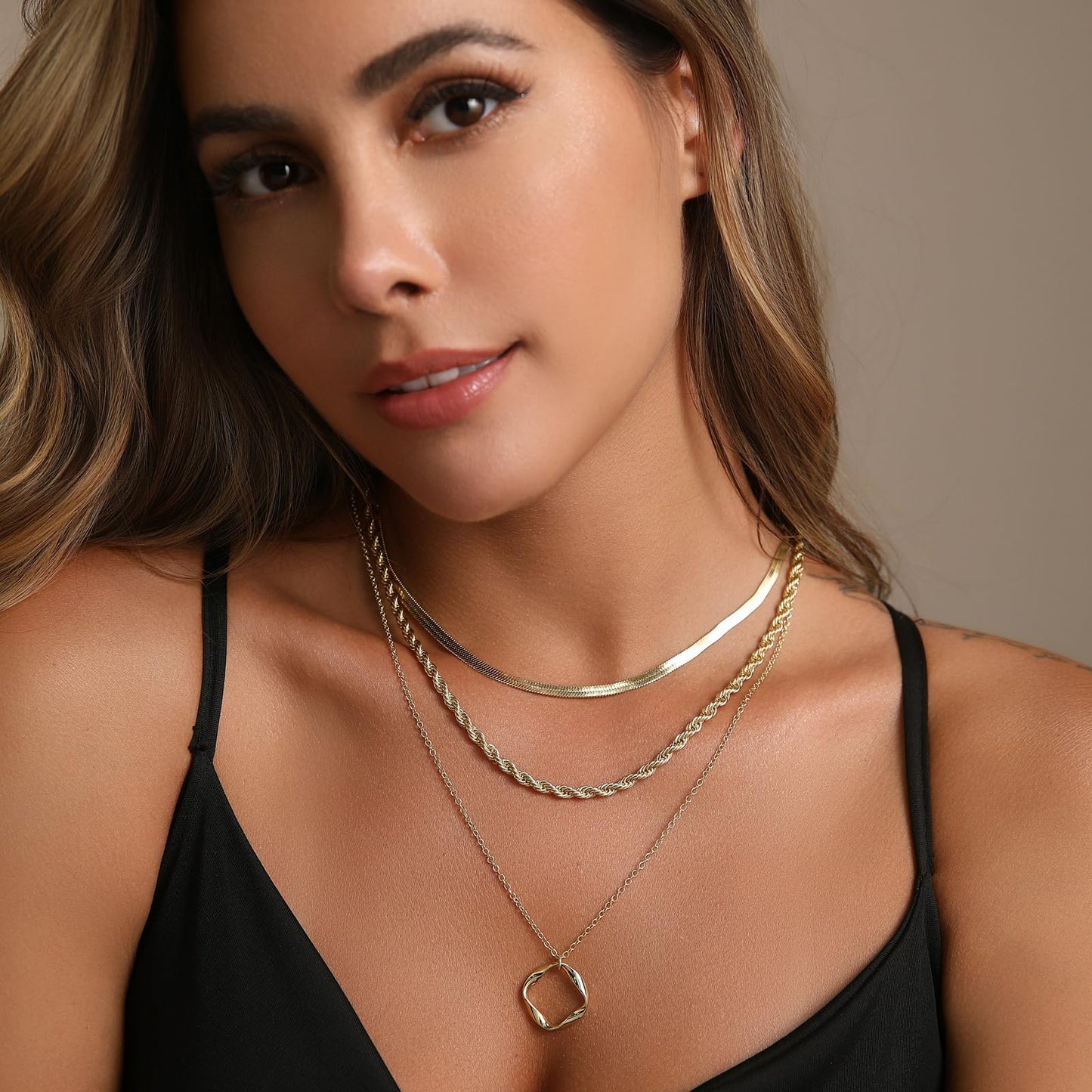 PDWZNBA Layered Gold-plated Necklaces for Women, 14K Real Gold-Plated Triple Chain Necklace, Dainty Choker Jewelry Set, Trendy Jewelry Gifts
