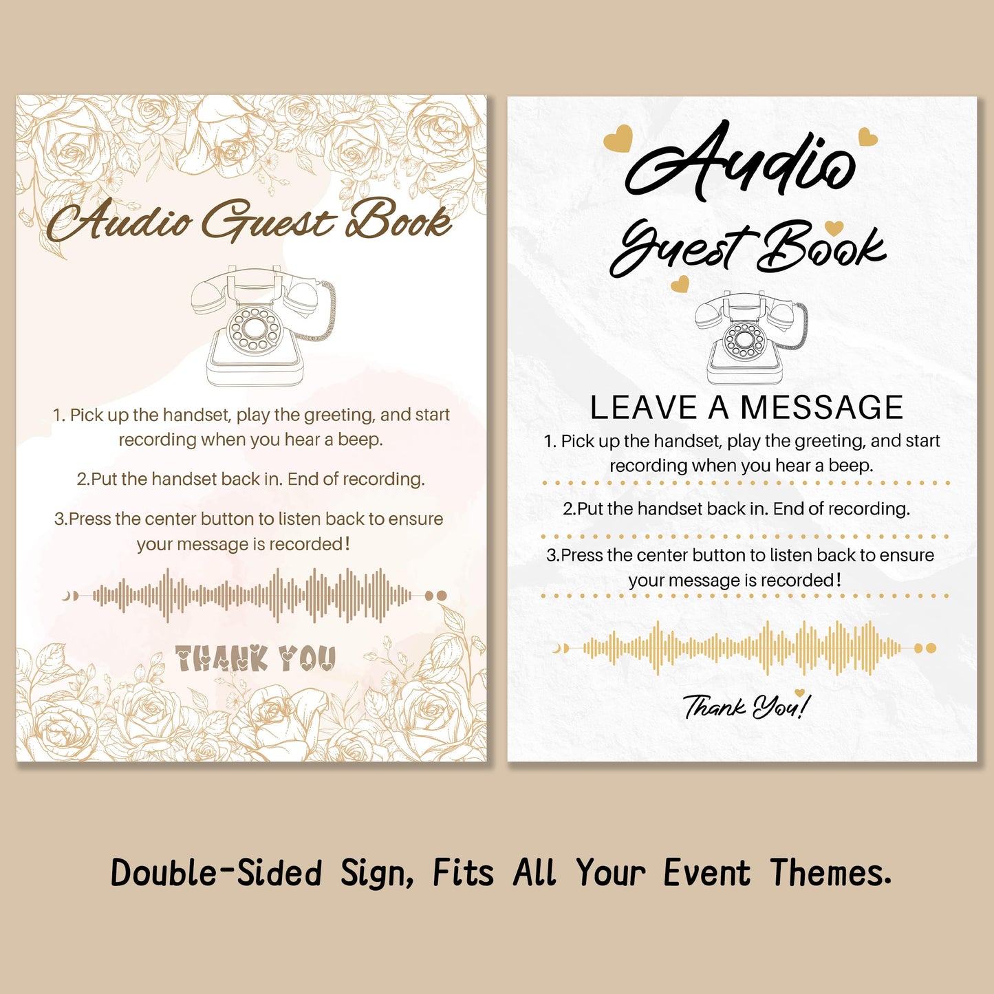 FiayaCom Audio Guest Book Wedding Phone with One-Touch Playback & Adjustable Volume for Wedding, Anniversary, Birthday Parties, Tattle Phone for Classroom(White+Sign)