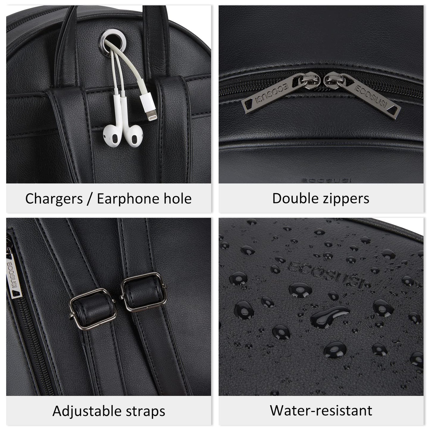 ECOSUSI Women Backpack Purse Water Resistant PU Leather Backpack Fashion Rucksack Ladies College Daypack with Tassel,2 Pcs