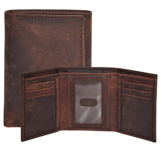 Real Leather Mens Trifold Wallet RFID Blocking Slim Minimalist Front Pocket - Thin & Stylish with ID Window in Gift Box