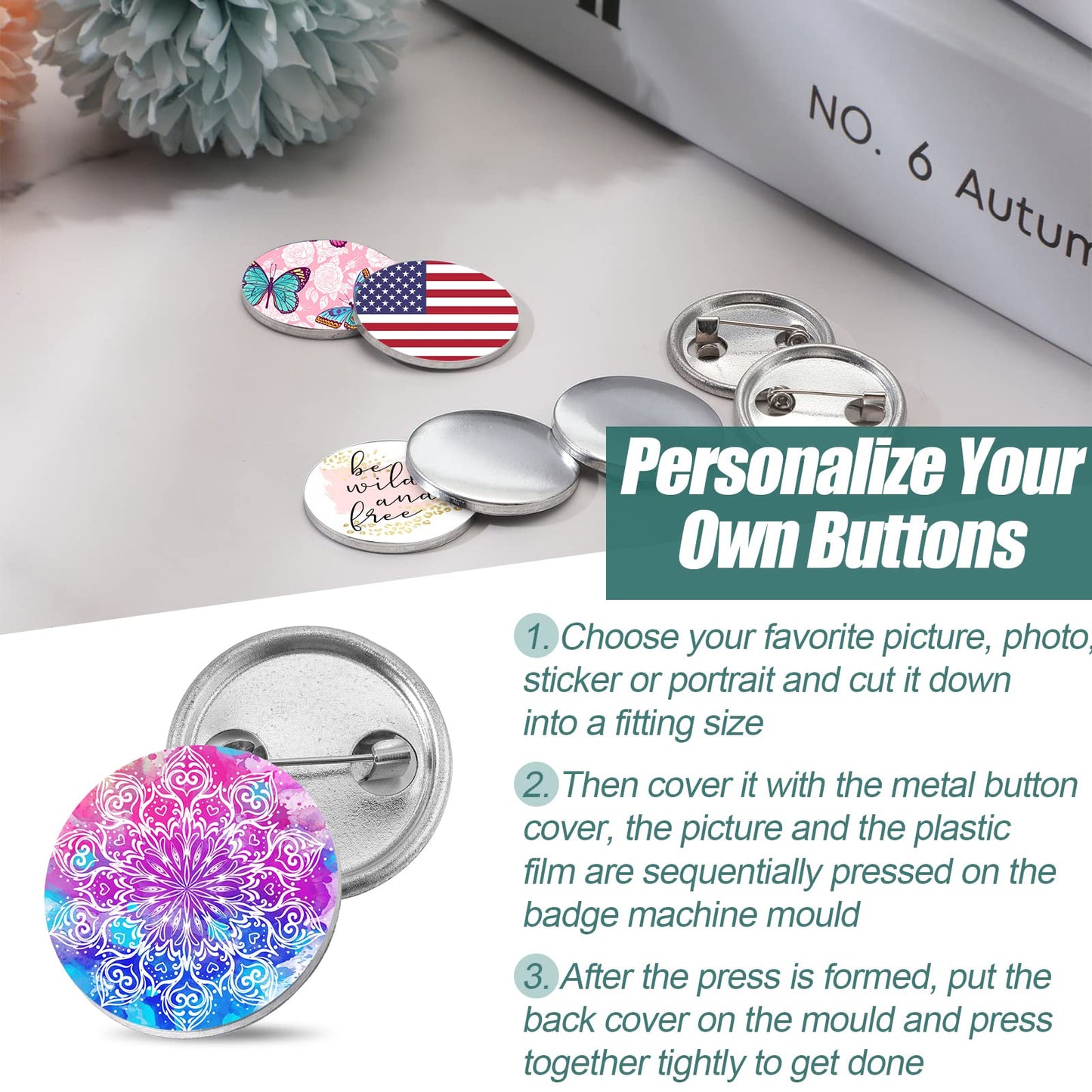 1500 Piece 25 mm/1 Inch Button Making Supplies Kit - Round Badge Blank Button Pins, Metal Parts, Including Cover and Clear Film