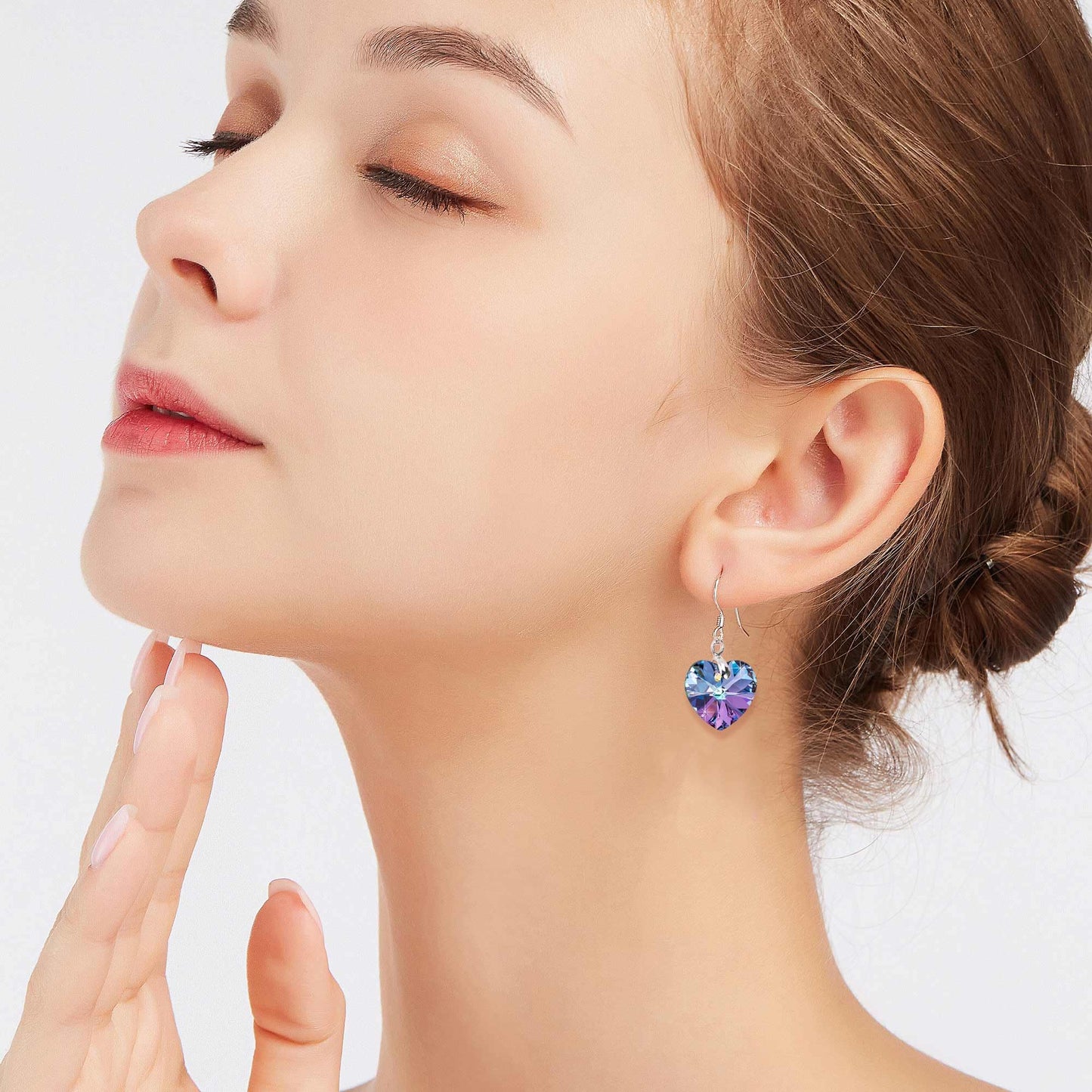 Austrian Crystal Heart Drop Dangle Earrings for Women 925 Sterling Silver Hook Hypoallergenic Earring (Vitrail Light)