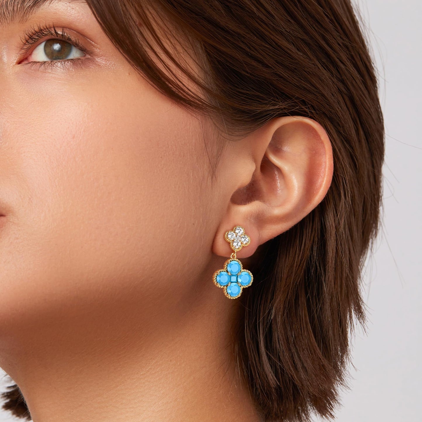 MTMY Dangle Earrings for Women 14K Gold Plated Four Leaf Clover Dangling Drop Birthstone Stud Earrings Trendy Flower Birthstone Jewelry Birthday Gifts(December)