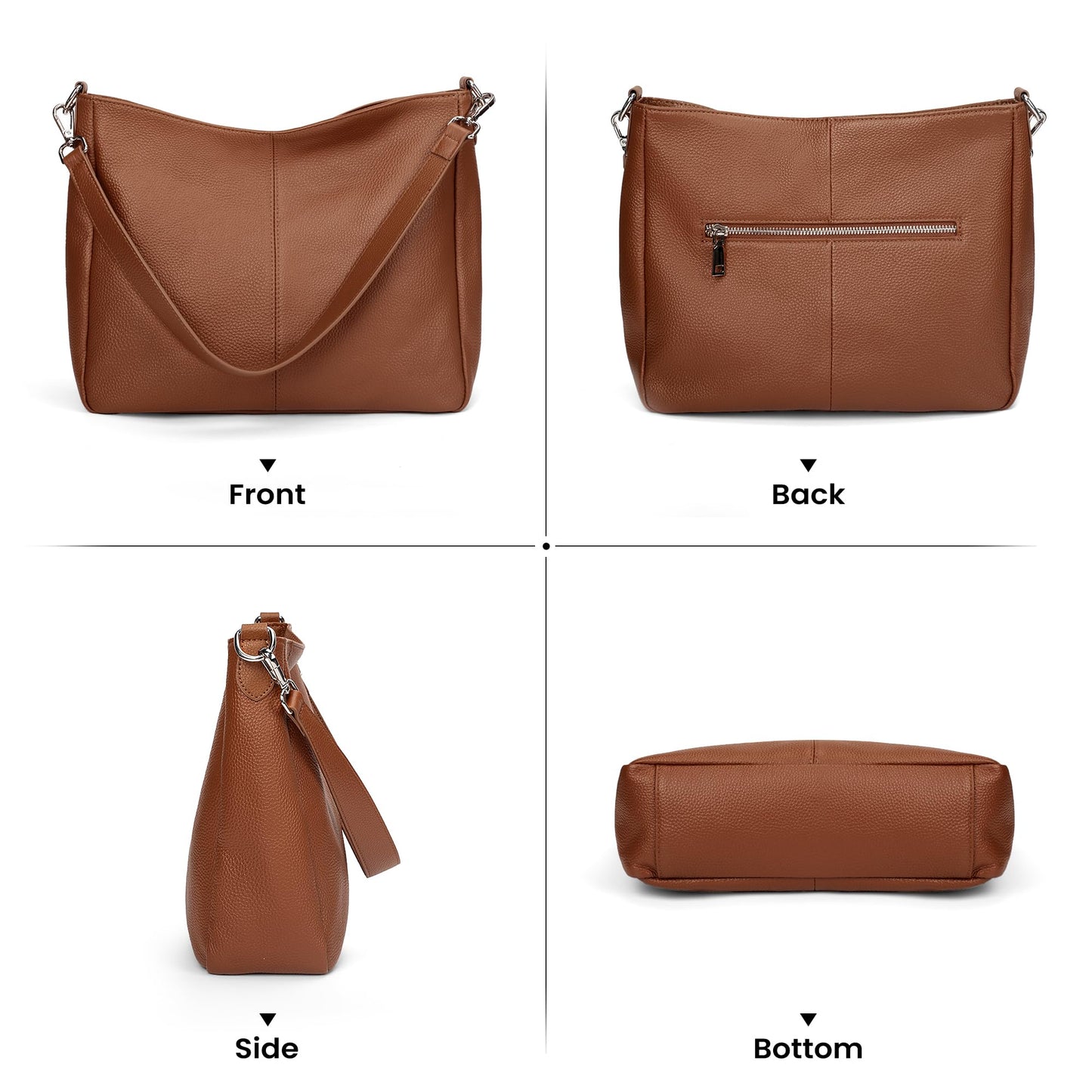 befen Genuine Leather Shoulder Bags Hobo Handbags Bag Small Durable Crossbody Purses for Women Everyday & Travel Cognac Brown