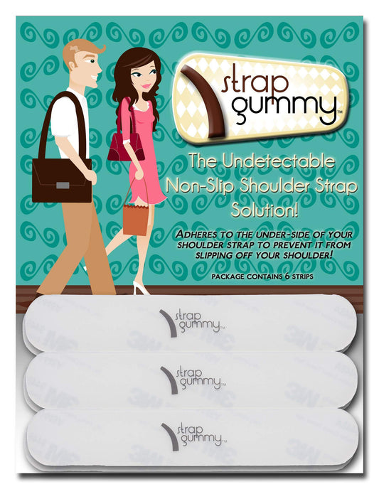 Strap Gummy - Stop Strap Slips - the ORIGINAL Shoulder Strap Grip Non Slip Strips - Set of 6 pieces, Semi-Clear