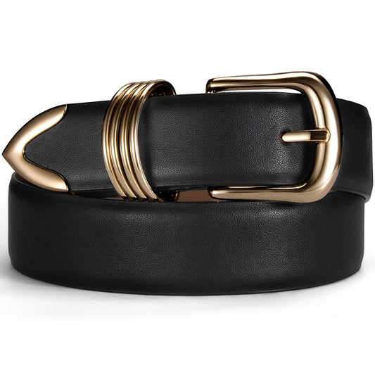 Fianmy Women's Leather Belts for Jeans Dresses Pants Fashion Waist Belt Elegant Ladies Belts for Women with Gold Buckle (Black Gold Buckle, XXL:Fit Waist Size 43"-48")