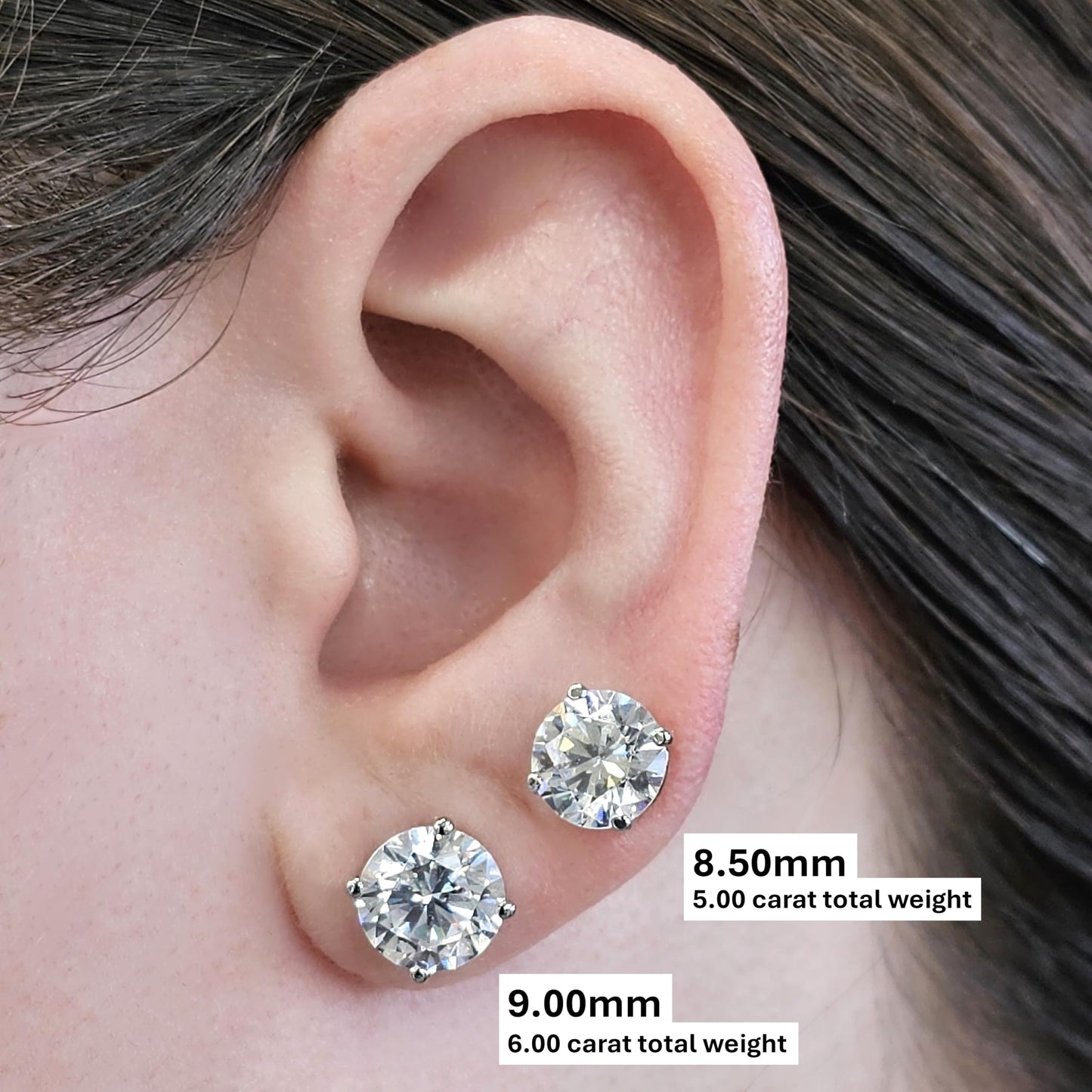 Central Diamond Center Round Simulated Diamond Stud Earrings Hypoallergenic Metal & Sterling Silver CZ - 9.00mm (6.00cttw) Platinum
