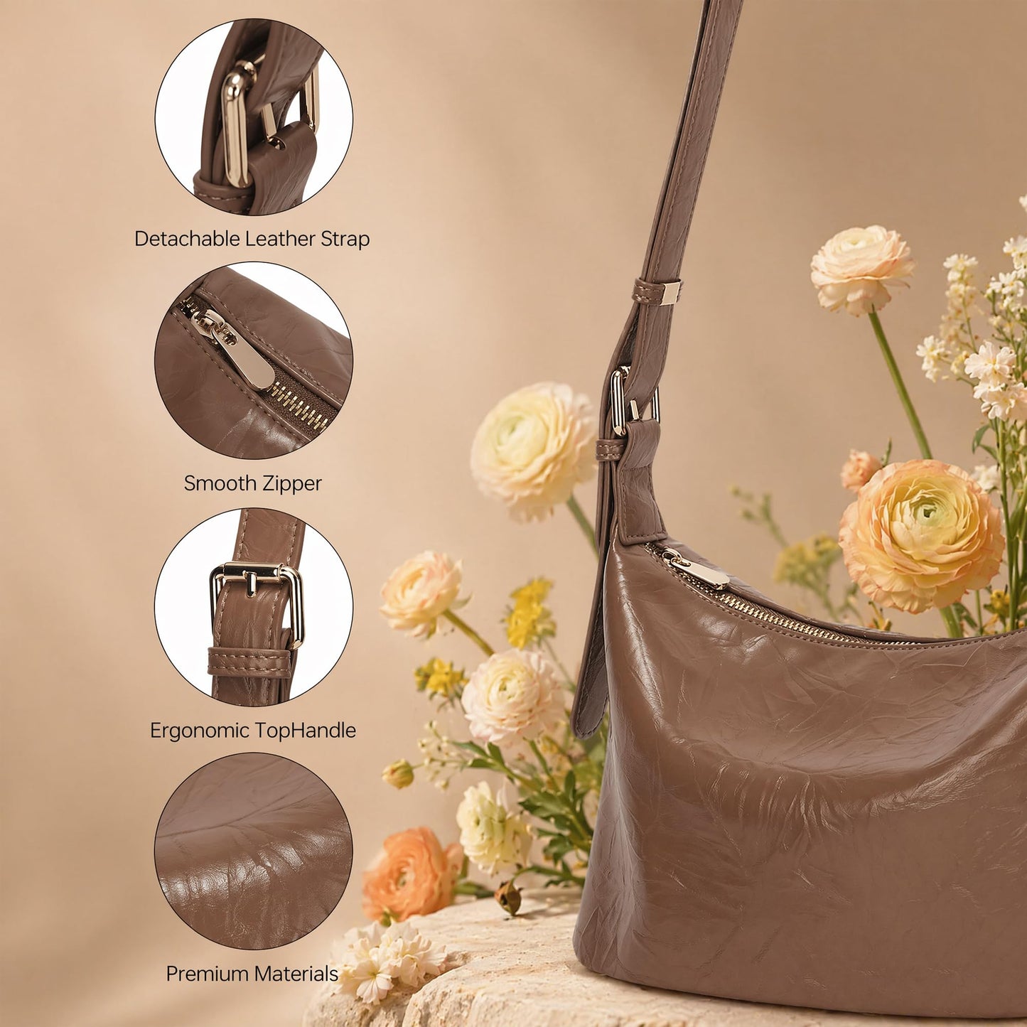 GEMIU Purses for Women Trendys Leather Shoulder Bag Small Handbags Crossbody Purse with Adjustable Straps Brown