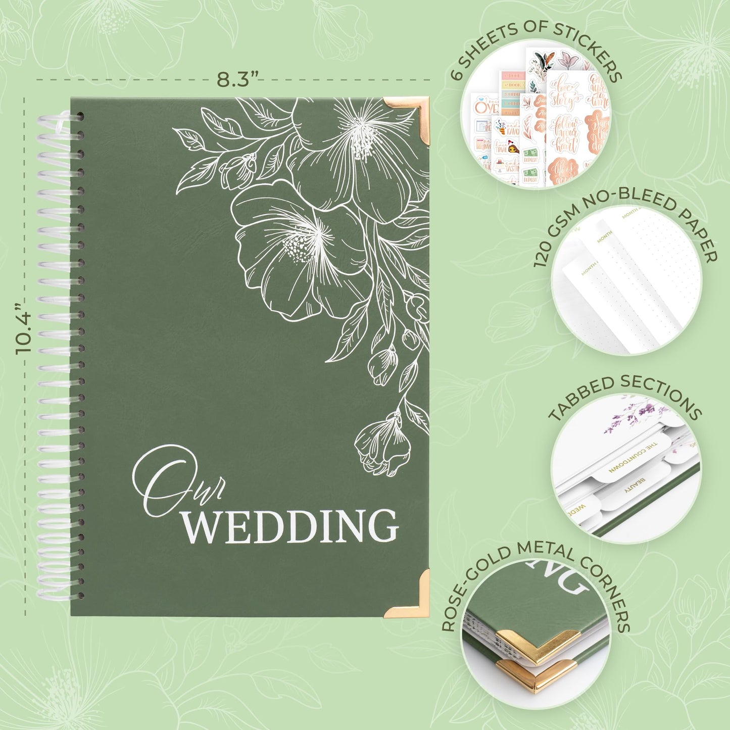 Clever Fox Wedding Planner Book and Organizer – Guided Wedding Planning Journal & Bridal Notebook with Tips & Checklists – Engagement Gifts for Bride or Engaged Couple (Green, White Foil)