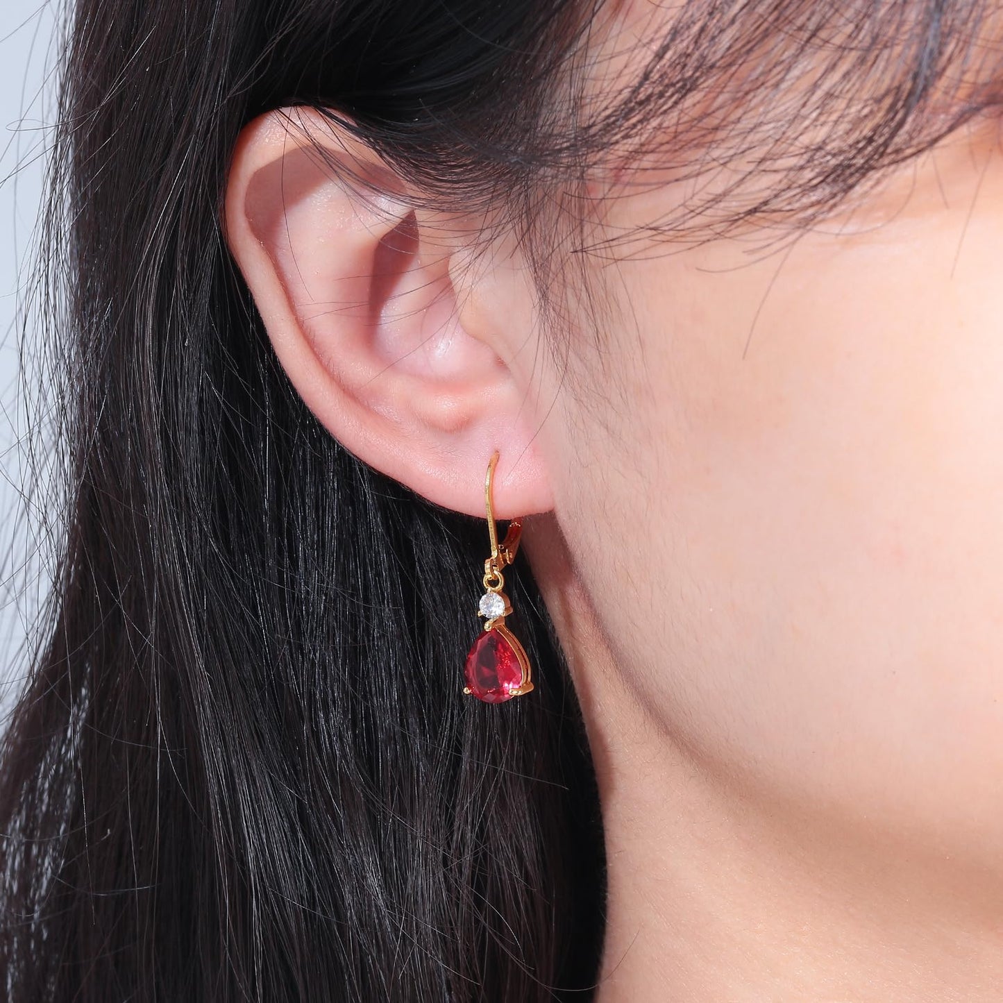 CiNily Leverback Dangle Earrings for Women 14K Gold Plated Drop Earrings Red Cubic Zircon Fashion Teardrop Hoop Earrings Hypoallergenic Mothers Day Jewelry for Her