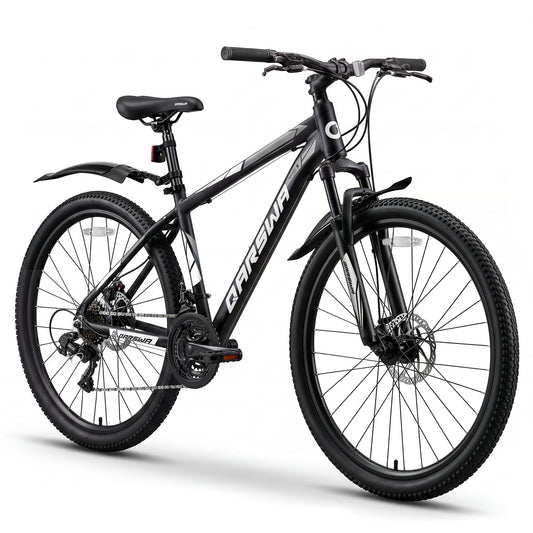 QARSWA 27.5 Inch Mountain Bike for Men and Women, Lightweight Aluminum Frame MTB with Dual Disc Brakes & 21-Speed Trigger Shifter, Comfort Foam Seat Adult Bicycle for Trail & Outdoor Riding,Black