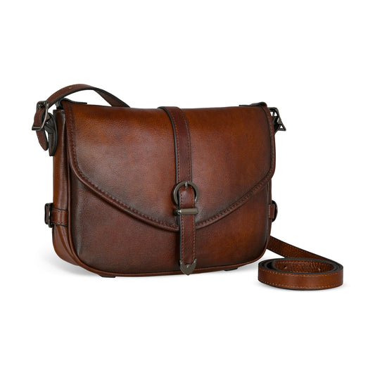 Iswee Coffee Brown Genuine Leather Crossbody Purse Vintage Satchel Shoulder Bag for Women Compact Work Handbag with Multiple Pockets (Coffee)