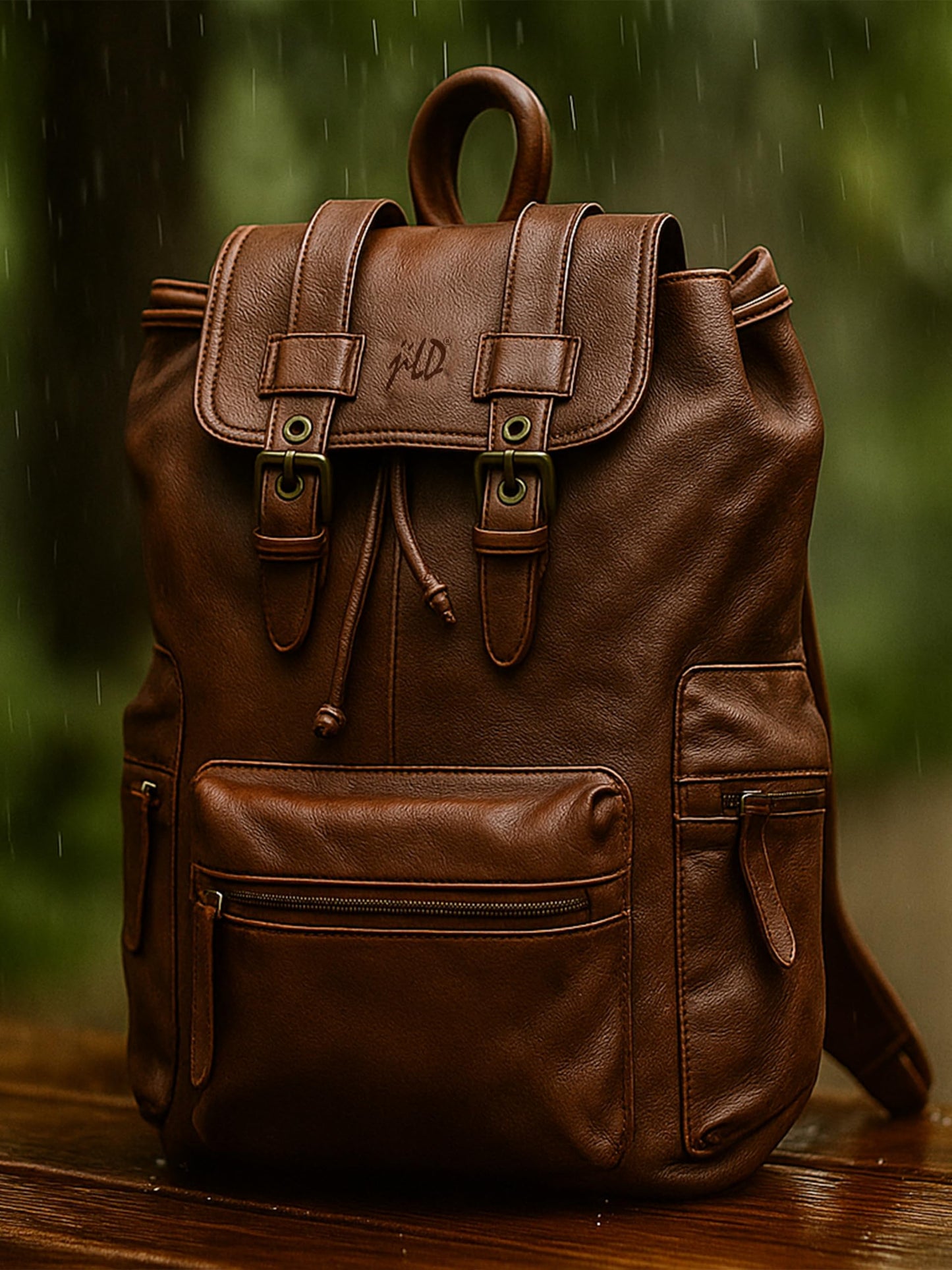 Jild Genuine Cow Leather Backpack for Men or Women — Vintage Backpack Hiking Camping Leather Rucksack Fits 15.6”-16” Laptop (Brown)