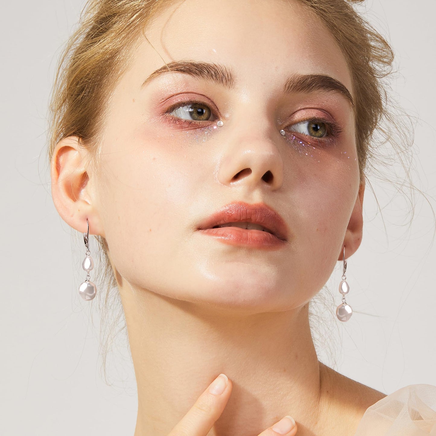 Silver Pearl Dangle Earrings for Women 925 Sterling Silver Double Pearl Drop Earrings Hypoallergenic Leverback Baroque Irregular Pearls Earring