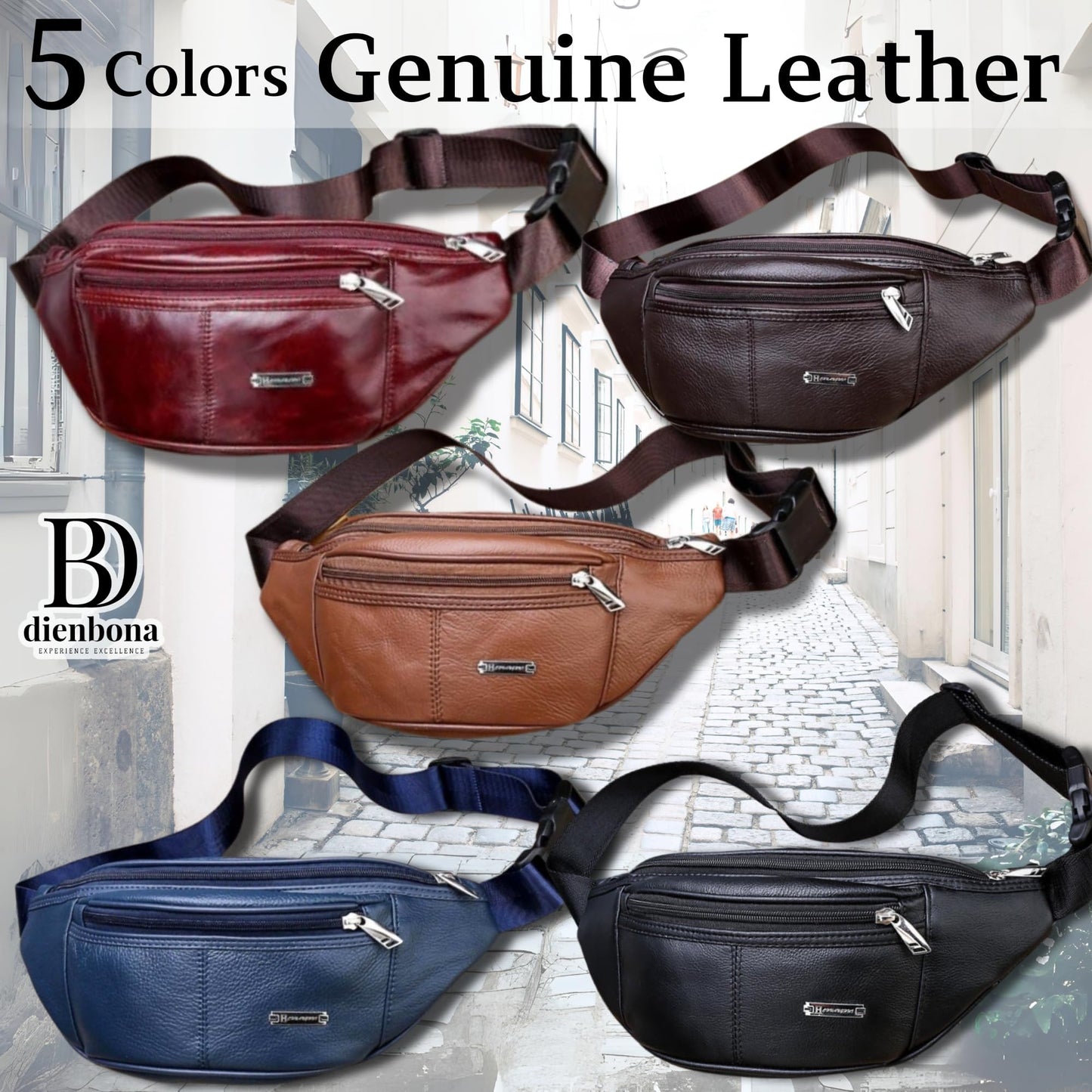 Genuine Leather Fanny Pack Bum Bag for Men – Crossbody Sling Waist Bag with 3 Pockets & Hidden Anti-Theft Pocket, Adjustable Strap, Lightweight Travel Hip Bag for Hiking, Outdoor & Daily Use (Tan)