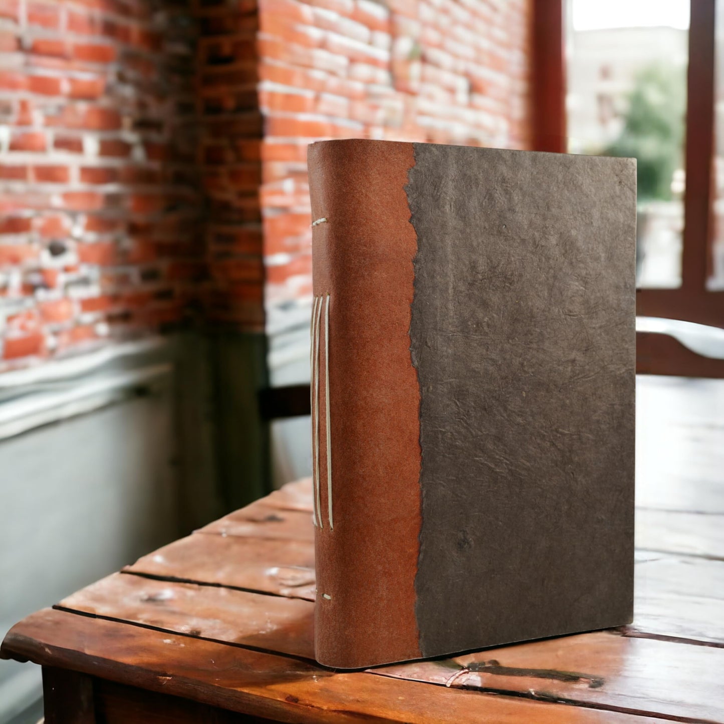 Kathmandu Valley Co. Nepali Collector Vintage Journal, Leather & Lokta Writing Hardcover Office Notebook Planner with Handmade Paper. Made in The Himalayas of Nepal. (6x9 Dark Walnut)