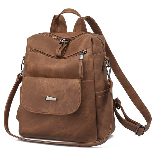 ROOSALANCE Backpack Purse for Women, Women Backpack Purse Small Leather Waterproof Anti-theft Shoulder Bags Handbags, Fashion Ladies Backpack for Daily Travel Work (Caramel)