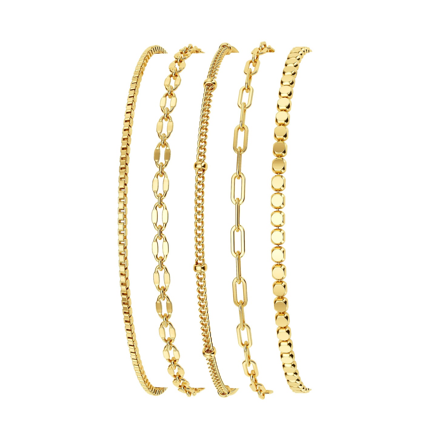 Dainty 14K Gold Plated Bracelets for Women, Stackable Satellite Paperclip Lip Bracelet Set Tiny Lip Dot Chain Box Link for Handmade Gift Minimalist Cute Trendy Jewelry Gold Accessories for Women
