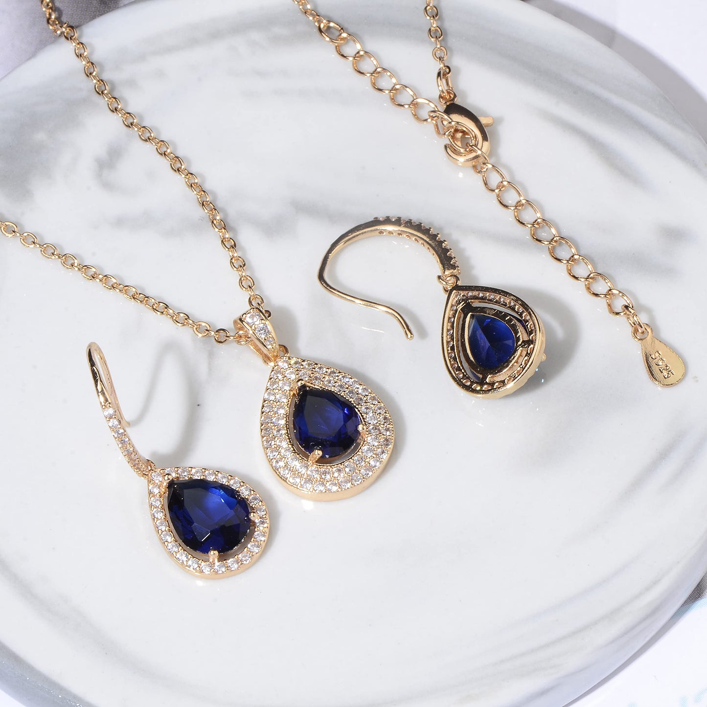 Crystal Wedding Bridal Jewelry Set Teardrop Pendant Necklace Drop Dangle Earrings Set for Bride Bridesmaids Mother of Bride Prom Party Formal Jewelry Set for Women, Copper, crystal,