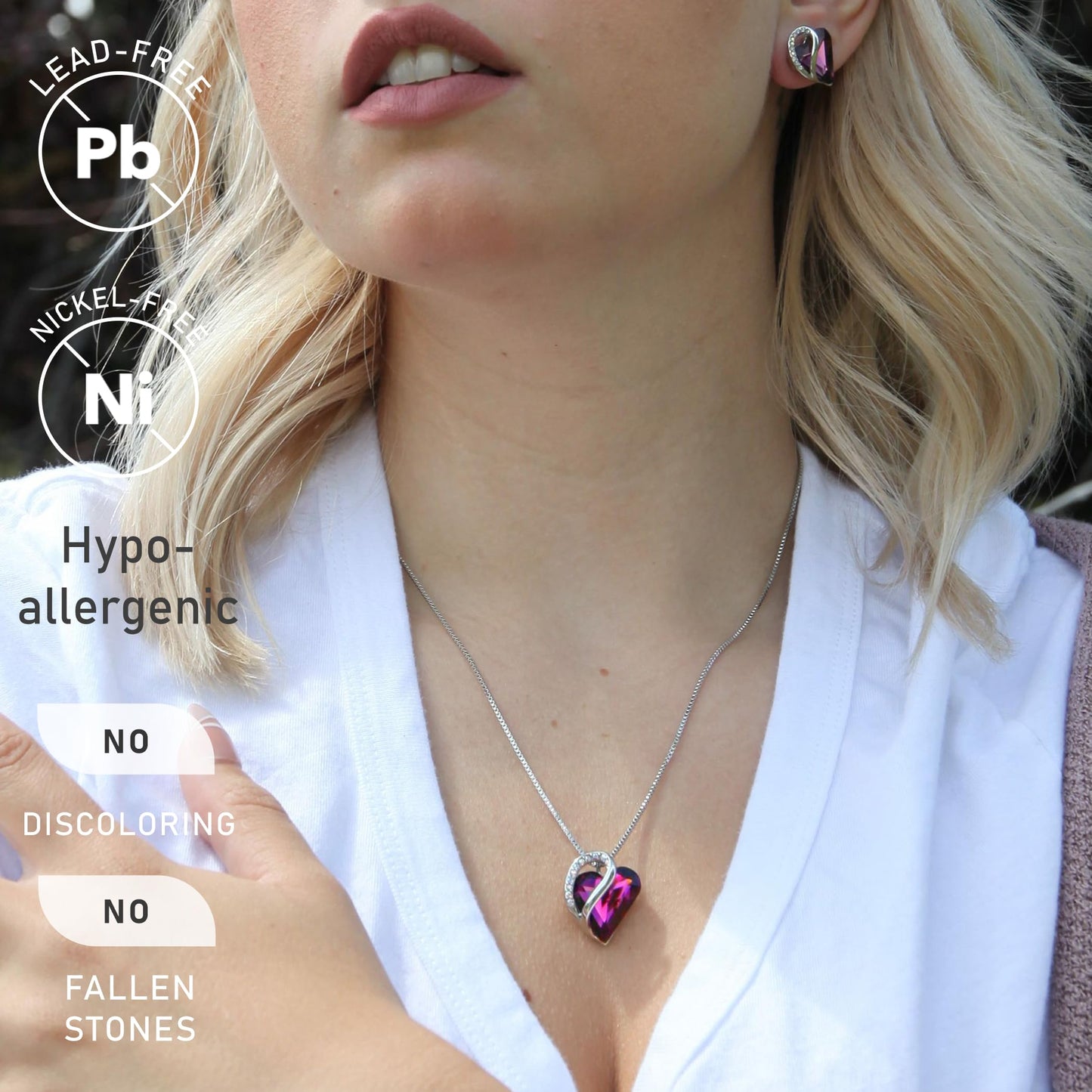 Leafael Gift Necklaces for Women, Infinity Love Birthstone Heart Pendant, Amethyst Pink Crystal for February, Birthday Jewelry for Her, Mom, and Wife, Silver Plated, 18" plus 2" Chain