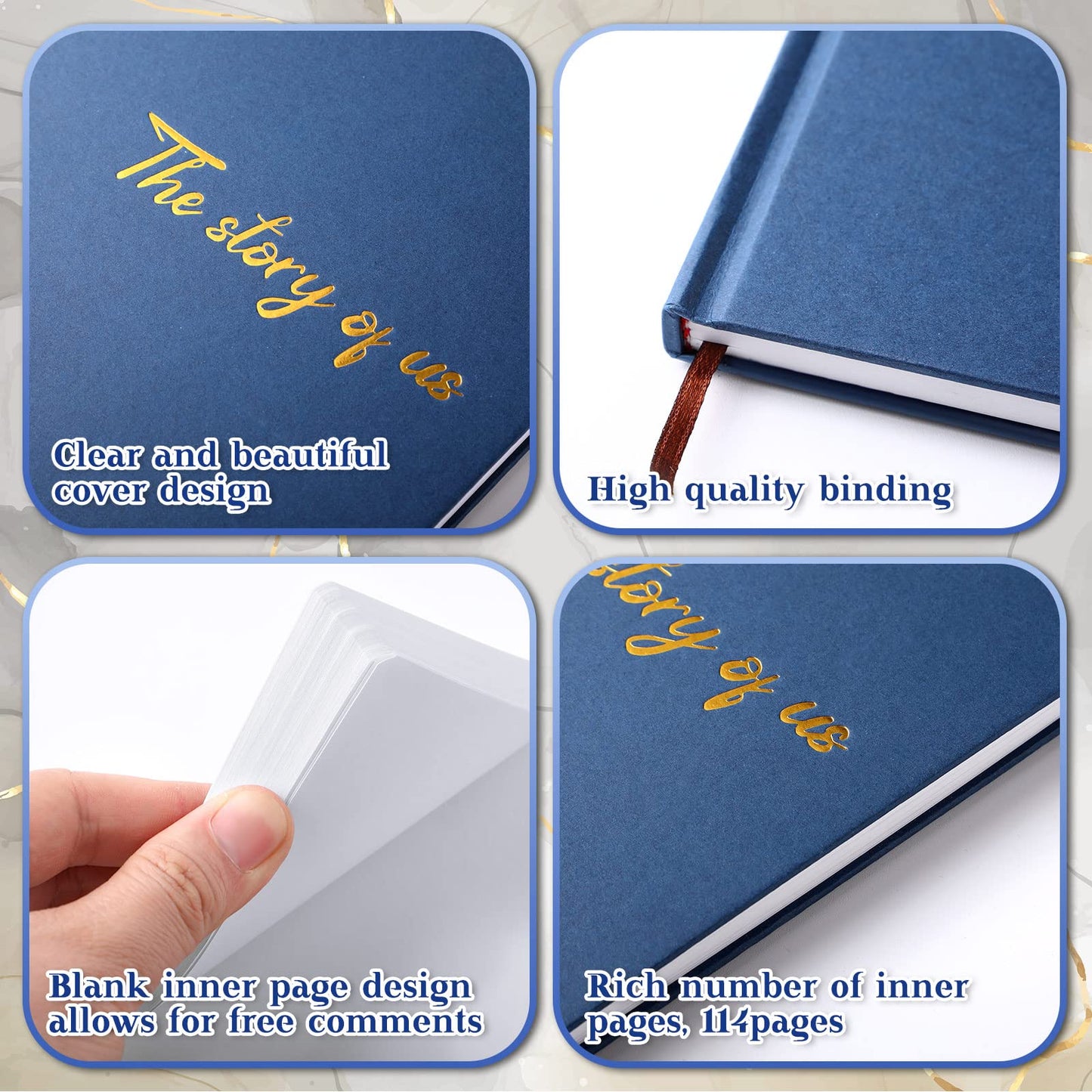 Colarr Hardcover Couples Scrapbook 144 Pages 8.7 x 8.7" Wedding Couples Photo Album Scrapbook Journal for 1 Year Wedding Memory Anniversary Photo Book Gift with 2 Markers(Navy Blue,the Story of Us)