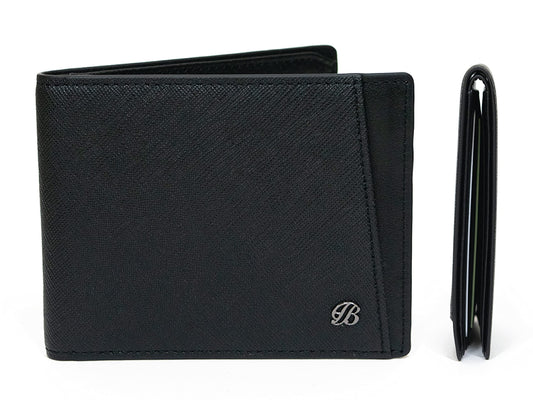 Maskfactory stwees bifold leather wallets - Ultra slim, RFID, Front pocket, slim, ID window (Pocket style B, Black)