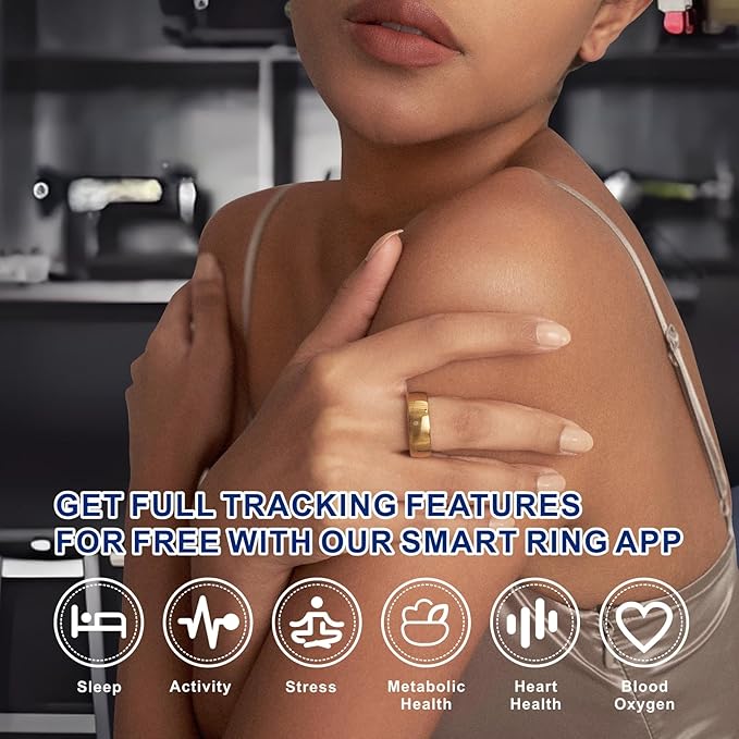 Smart Ring, Activity Trackers, Sleep Ring, Fitness Tracking, Stress Tracker, Heart Rate, Meditation, Temperature, Respiratory, No App Subscription, Women, Men, iOS, Android (Golden, 12)