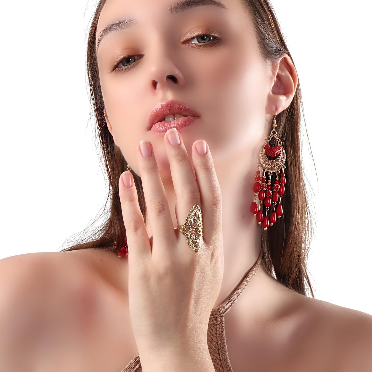 QOBEBOTA Gold Rings for Women Summer Boho Rings Big Thumb Ring Trendy Full Finger Rings Wide Band Womens Rings for Cocktail Party Birthday Gifts Size 9 Statement Rings for Women