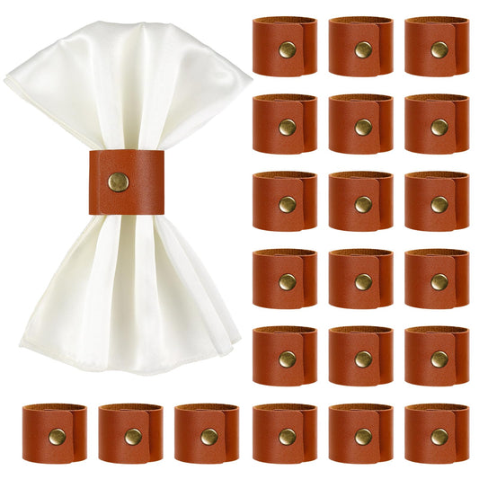 LemonRoad 40 Pcs Brown Leather Napkin Rings Bulk Vintage PU Buckle Napkin Holder for Farmhouse Dinner Party Wedding Birthdays Table Decoration