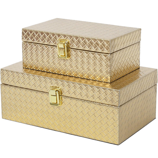DECOR4SEASON Faux Leather Decorative Jewelry Storage Organizer Boxes Set of 2, Gold