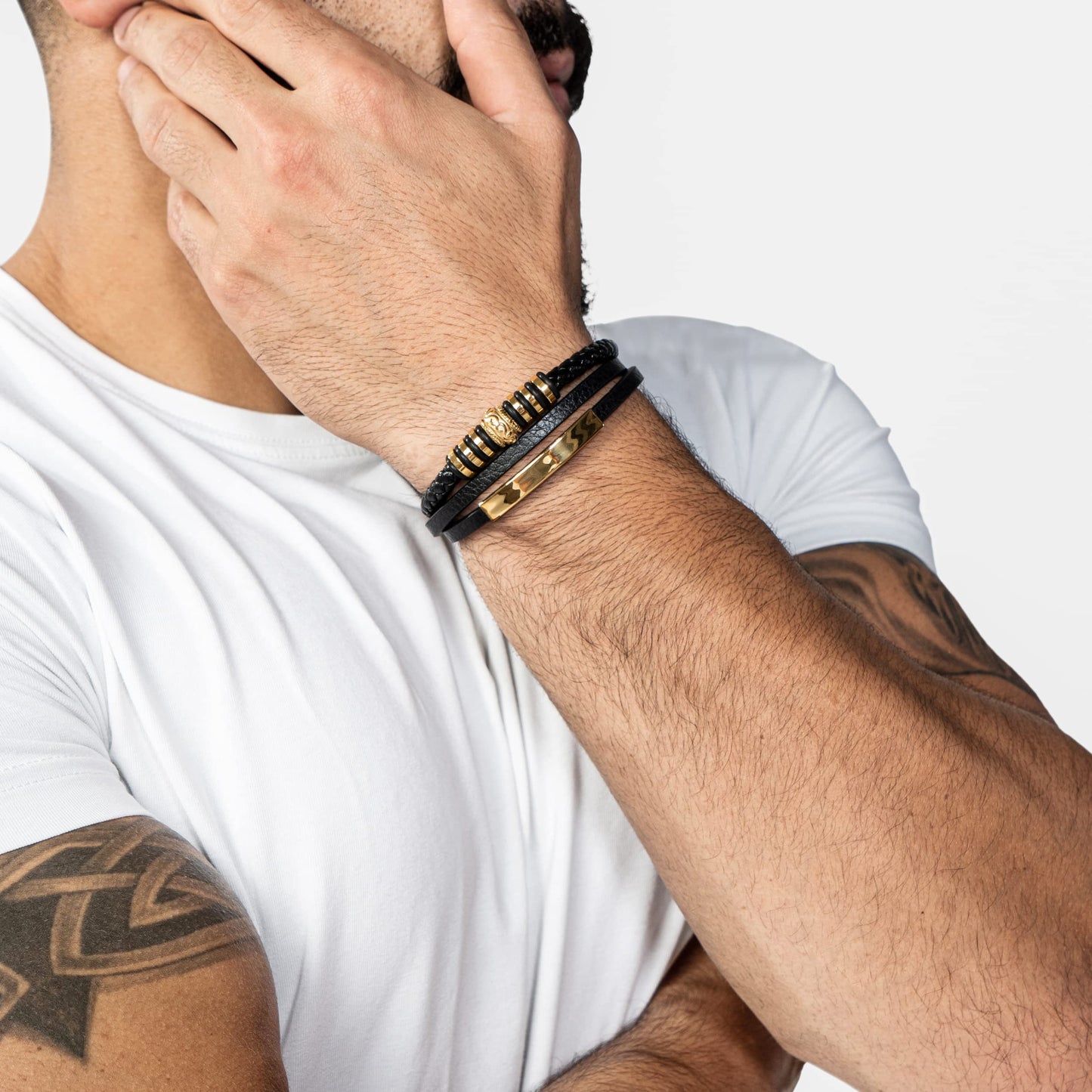 SERASAR Mens Bracelets 20cm Gold Gift Box Genuine Leather Cowhide Braided Adjust Able Magnetic Clasp Multi Layer Wrap Jewellery Rope Man Mans Male Band Jewelry Accessories