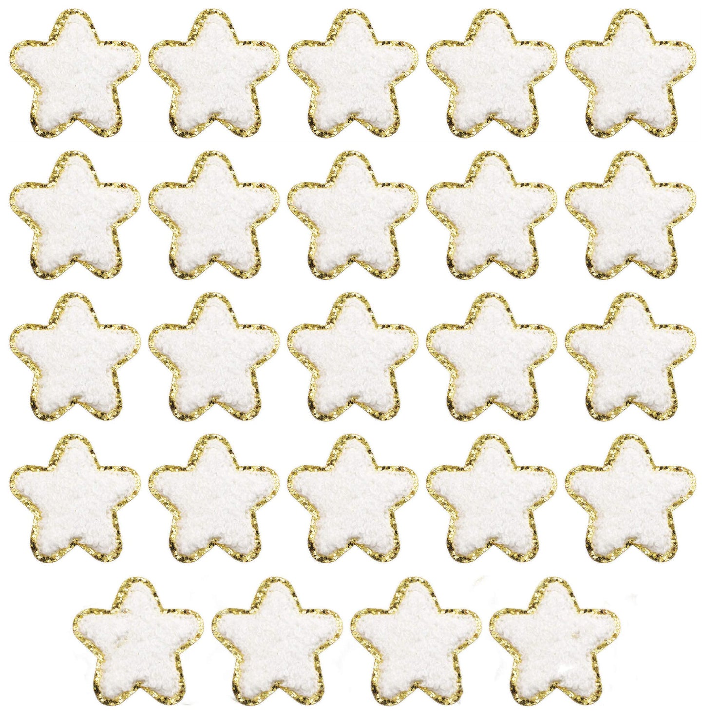 24 Pieces Star Chenille Patches,Cute Iron on Patches for Clothes,Iron on Stars Fabric Embroidered Patches for Women Backpack Hat Jacket Jean Decorative Applique(Star,White)