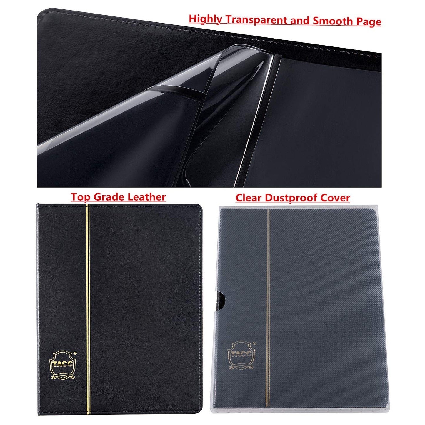 Ettonsun Leather 60-Pocket Dollar Bill Holders for Collectors Paper Money Album Currency Collection Supplies Book Travel Banknote Stamp Storage,Collection Folder for paper souvenirs, Black