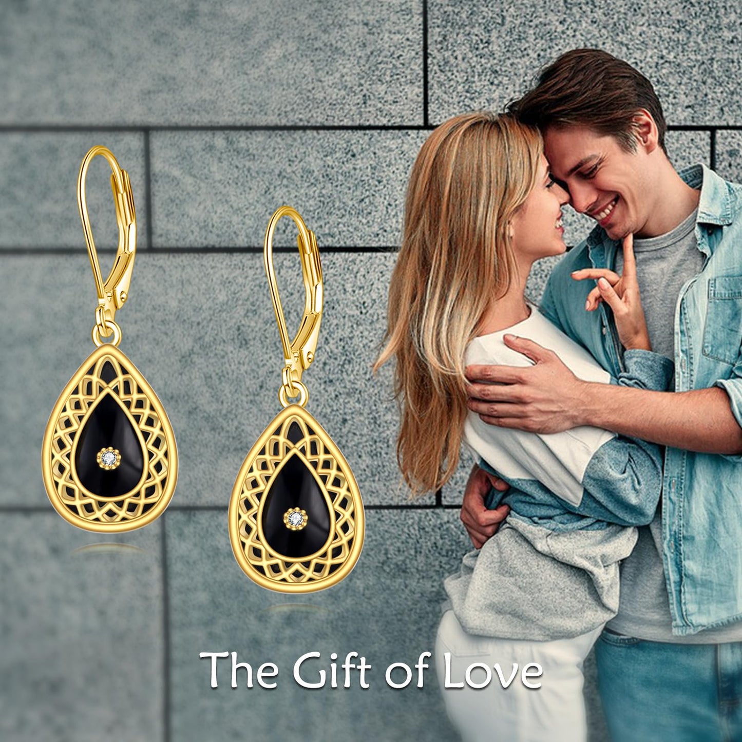 Black Onyx Drop Earrings for Women Sterling Silver 18K Yellow Gold Plated Filigree Black Onyx Dangle Leverback Earrings Jewelry Gifts