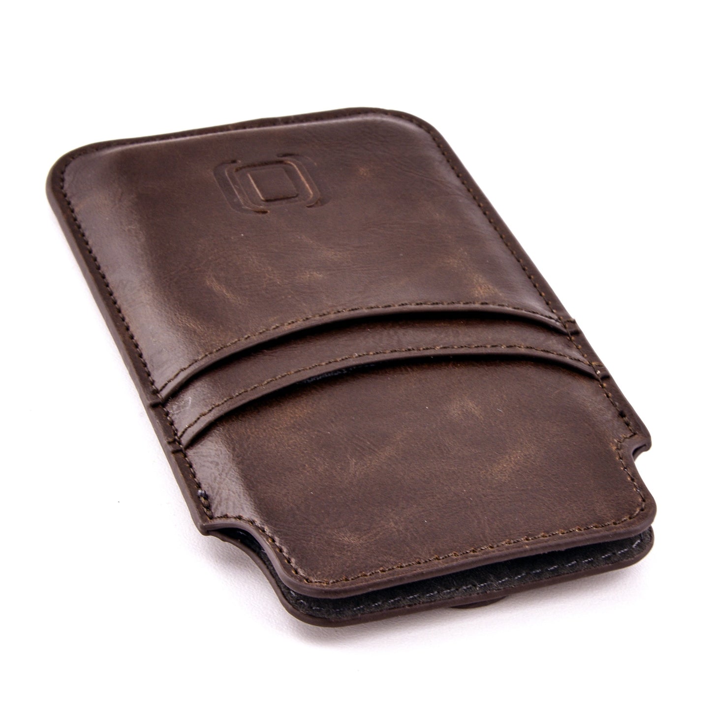 Dockem Provincial Wallet Sleeve for iPhone 11-15 Pro Max, 14-16 Plus, XS Max, 6-8 Plus (6.5/6.7 inch) – Vintage Vegan Leather Pouch Cover with 2 Card Holder Slots [Brown]