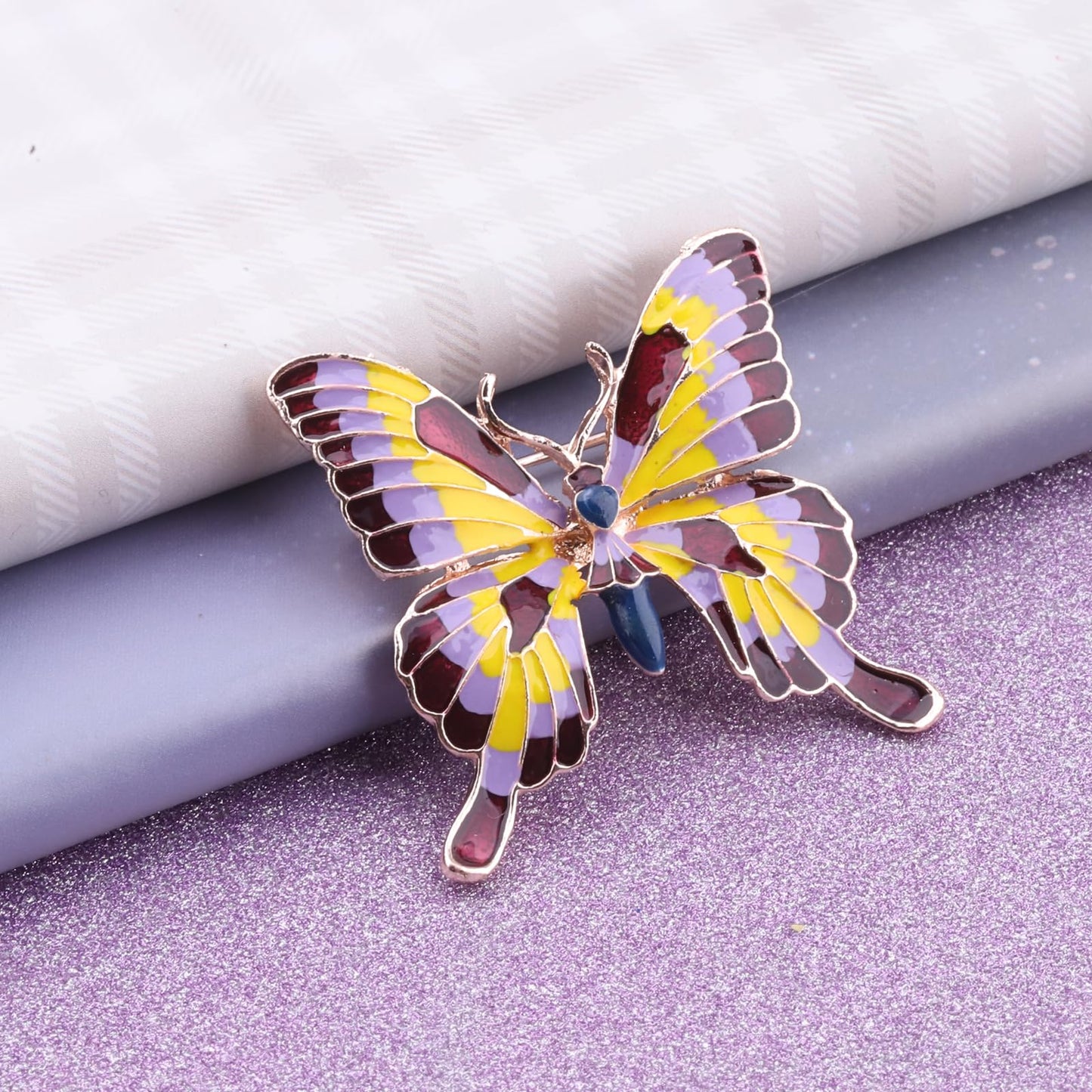 FEELMEM Crystal Rhinestone Butterfly Brooch Pin Blue Color Butterfly Brooches for For Women Wedding/Banquet/Birthday Party (yellow-3)