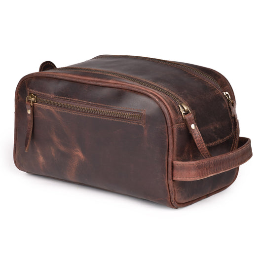 LEATHER VILLAGE Genuine Leather Toiletry Travel Bag With Waterproof Lining - Mulberry Brown | King-Size Handcrafted Vintage Dopp Kit Bag, Shaving & Bathroom Organizer, Gift for Men & Women