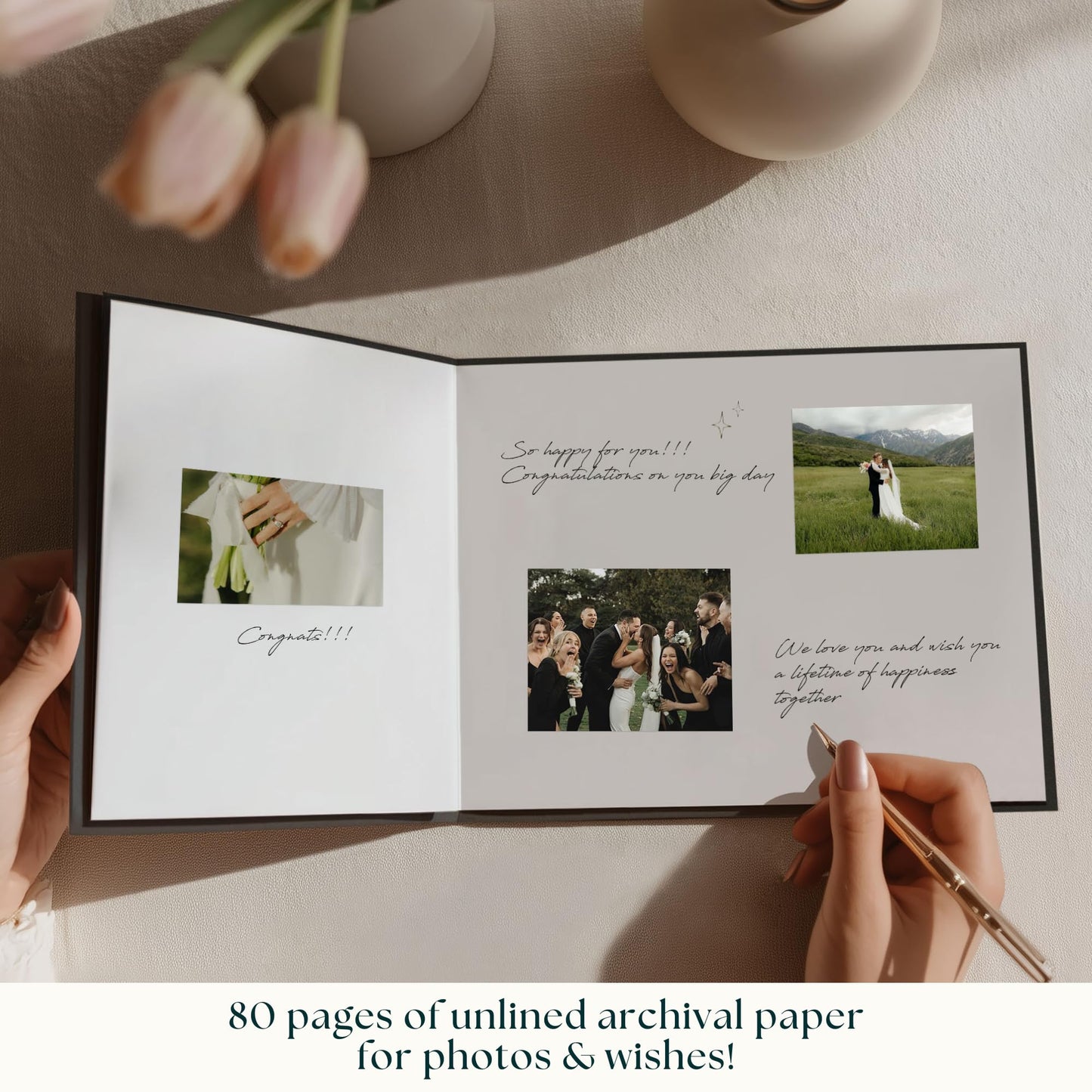 Paperell Wedding Guest Book – Guest Book for Wedding Reception with Linen Hardcover & Gold Foil Embossing – Unlined, No-Bleed Pages – Perfect Keepsake for Sign-Ins & Polaroids - Black