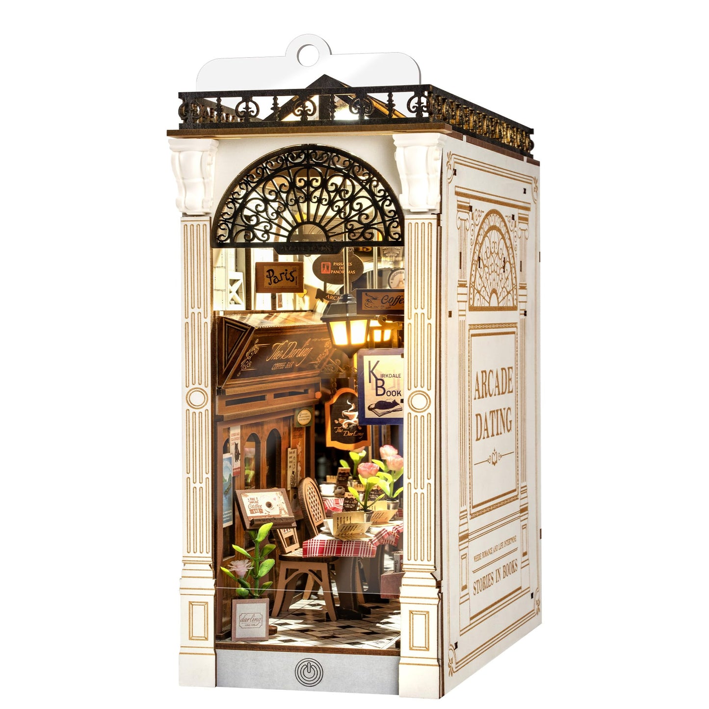 ROBOTIME DIY Book Nook Kits Dollhouse Room Bookstore Miniature House with LED Light 3D Wooden Puzzles for Adults Booknook Bookshelf Insert Decor Diorama Kit Unique Gifts（Arcade Dating）