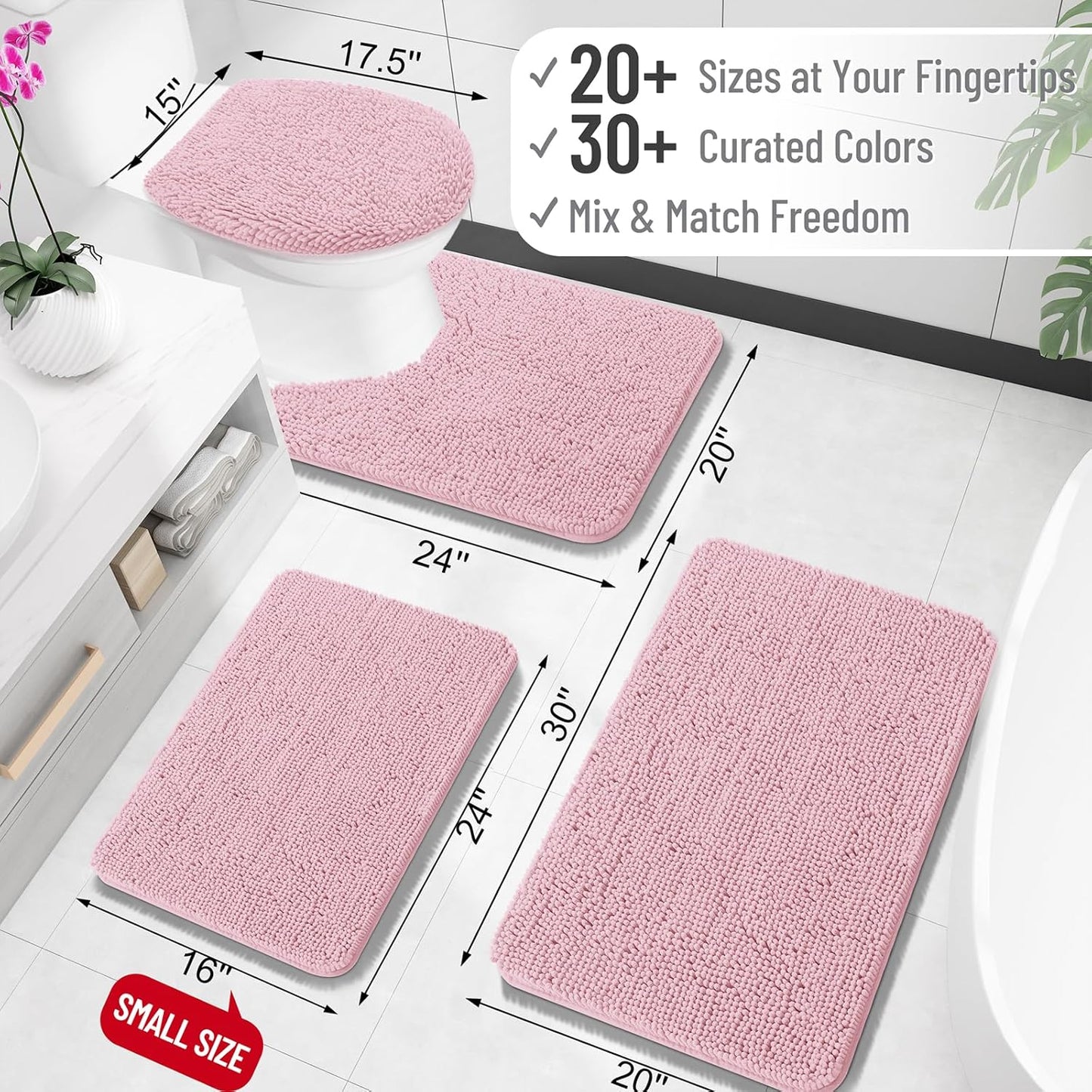 OLANLY U-Shaped Toilet Rugs - Extra Soft Chenille Bathroom Mat, Quick-Dry & Non-Slip | 24x20, Dusty Rose