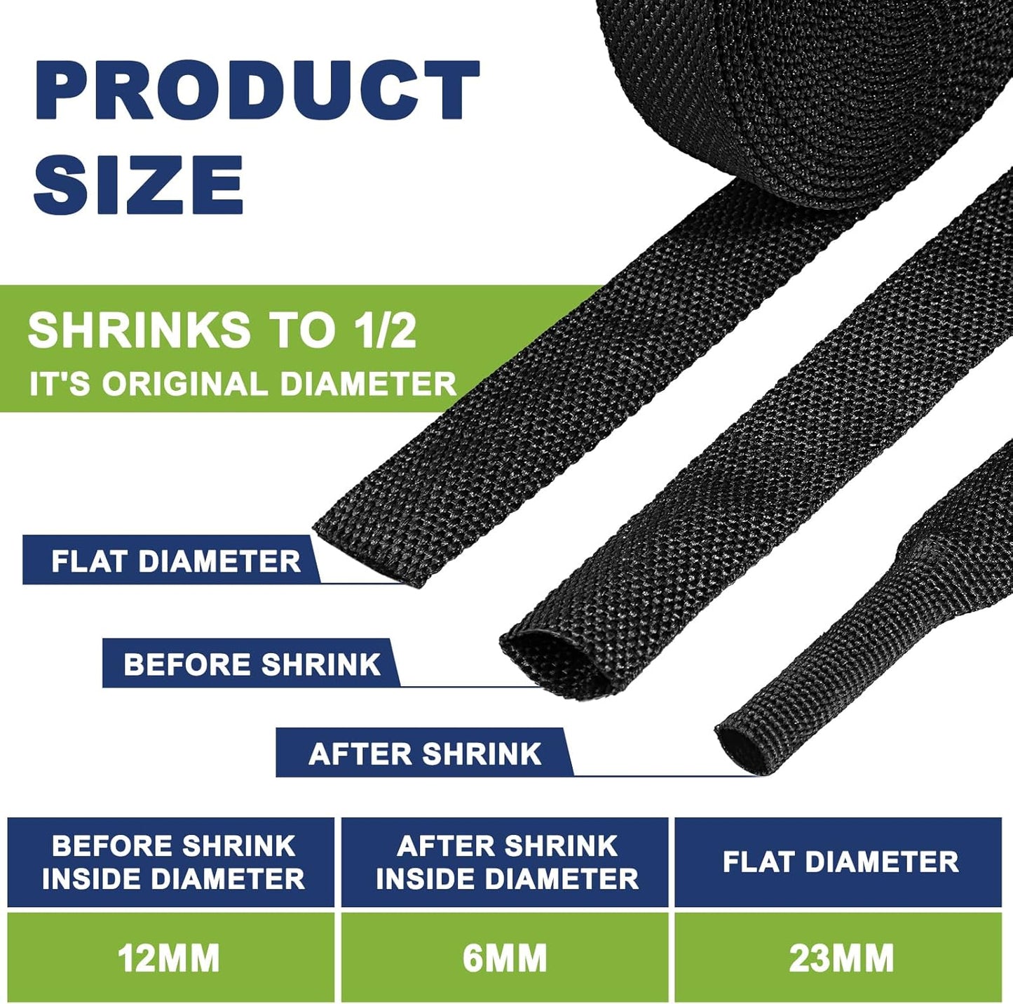 Tsmhisd 2:1 (1/2"-25ft) Heat Shrink Wire Loom Braided Cable Sleeves,Heat Resistant Fabric Woven Shrink Tubing Wiring