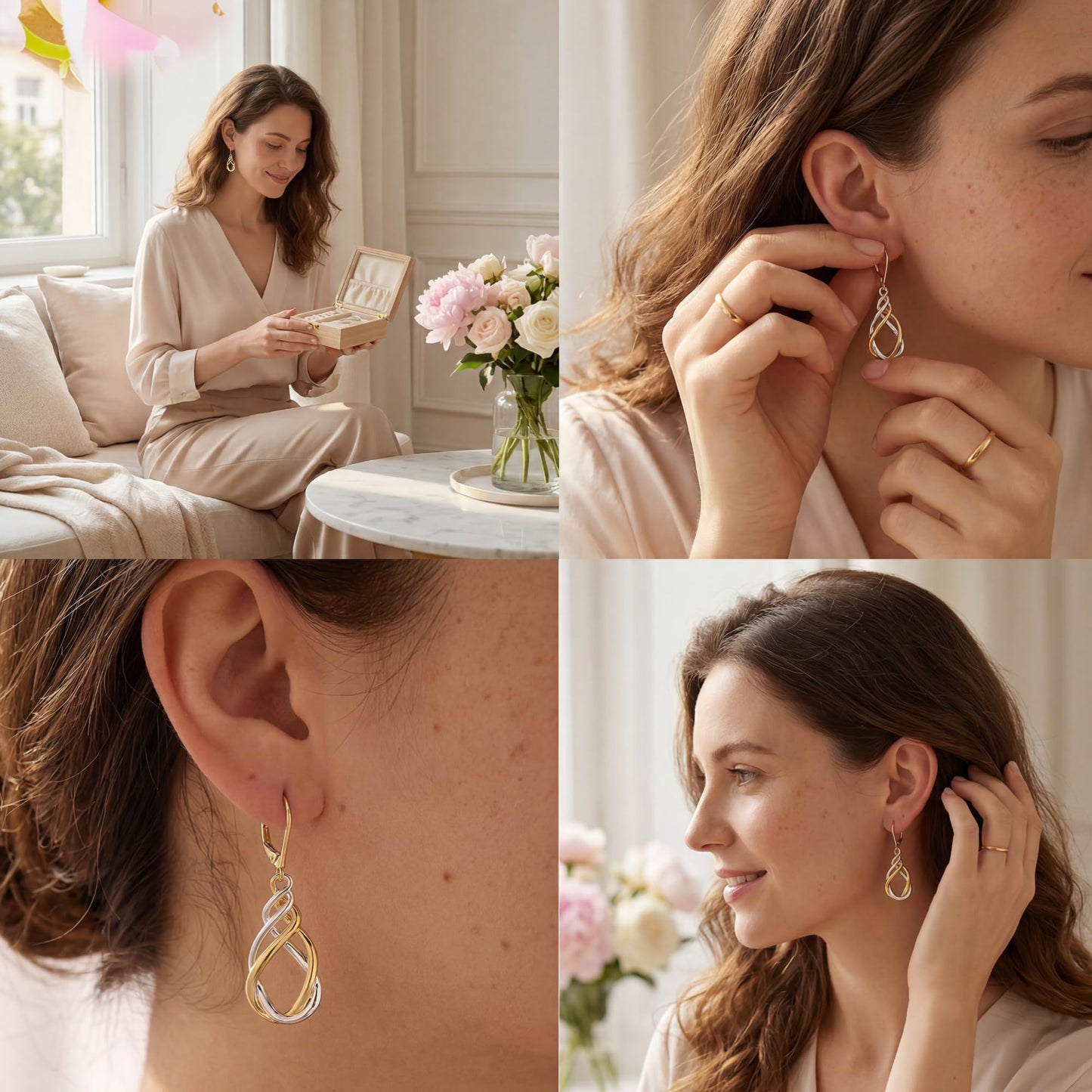 Two Tone Twisted Drop Earrings for Women, 14K Gold and Silver Plated Leverback Dangle Earrings, Hypoallergenic Mixed Metal Teardrop Earring Trendy for Women Jewelry Gifts