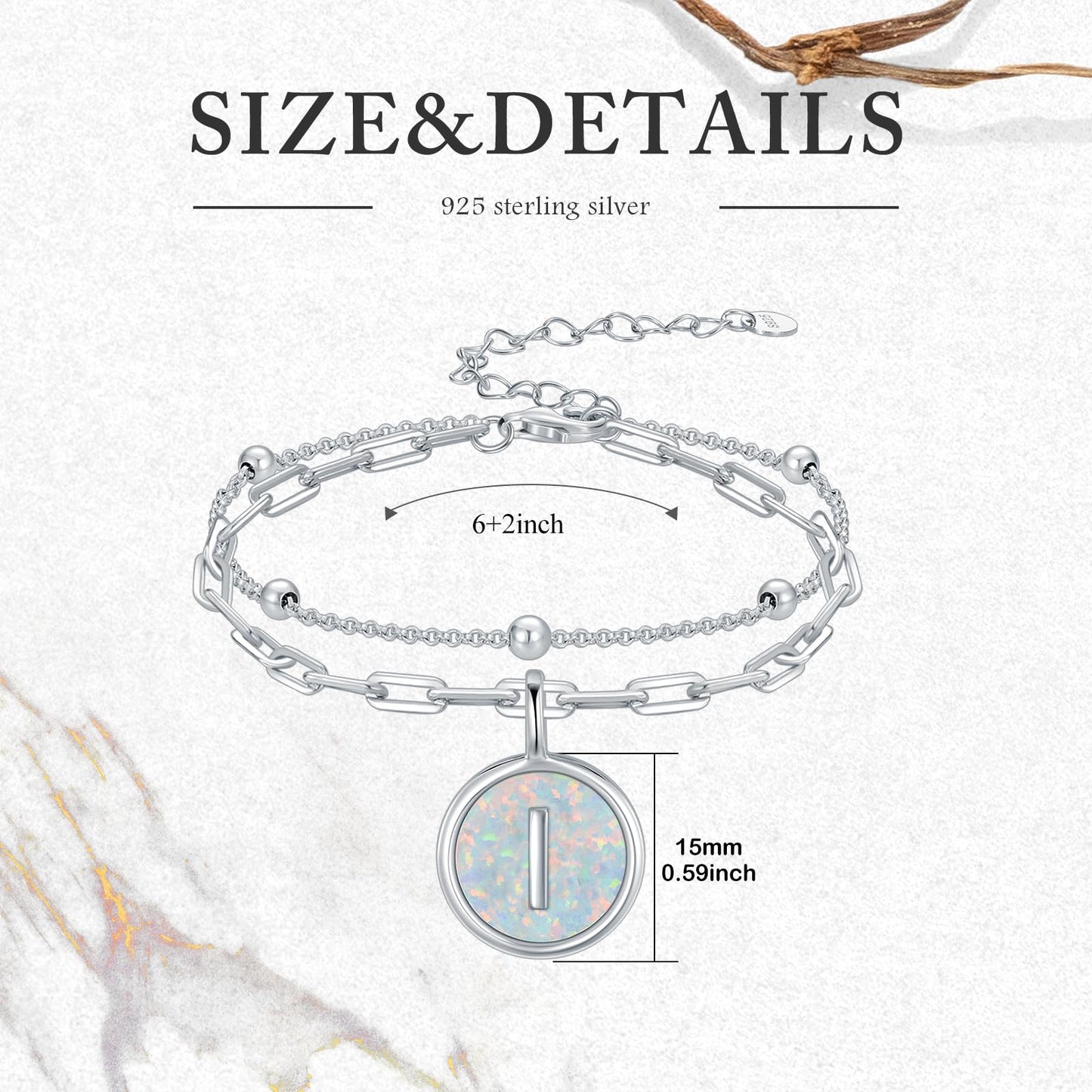LWQQWL Initial I Bracelet for Women 925 Sterling Silver Layered Initial Bracelet Opal Letter 26 Alphabet Jewelry Christmas Gifts